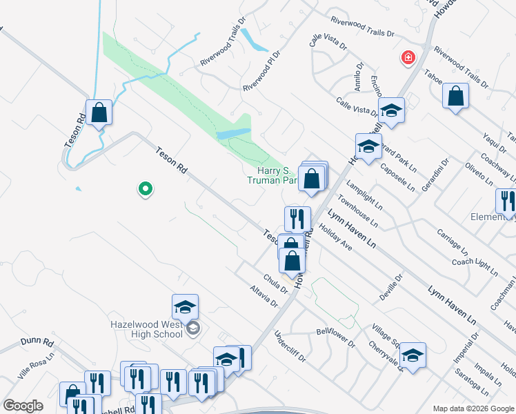 map of restaurants, bars, coffee shops, grocery stores, and more near 1081 Teson Road in Hazelwood