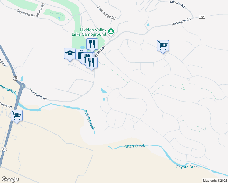 map of restaurants, bars, coffee shops, grocery stores, and more near 19306 Mountain Meadow South in Hidden Valley Lake