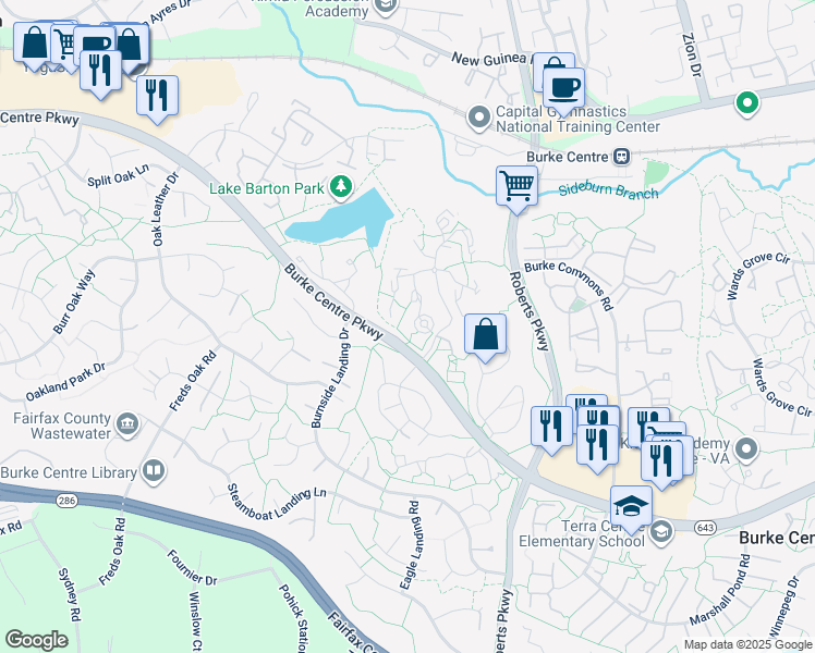 map of restaurants, bars, coffee shops, grocery stores, and more near 5928 Cove Landing Road in Burke