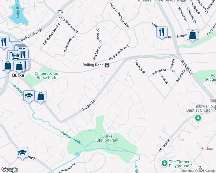 map of restaurants, bars, coffee shops, grocery stores, and more near 5850 Kara Place in Burke