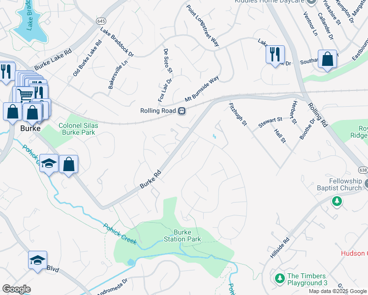 map of restaurants, bars, coffee shops, grocery stores, and more near 5850 Kara Place in Burke