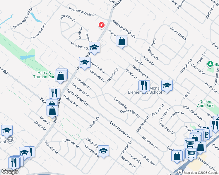 map of restaurants, bars, coffee shops, grocery stores, and more near 779 Carriage Lane in Hazelwood