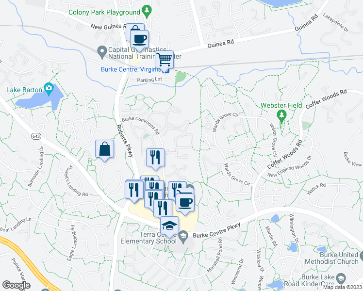 map of restaurants, bars, coffee shops, grocery stores, and more near 12207 Wye Oak Commons Circle in Burke