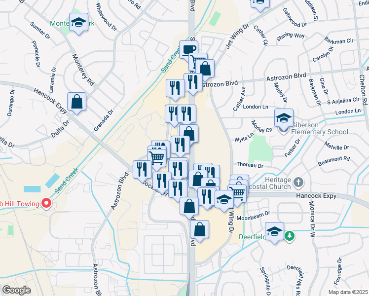 map of restaurants, bars, coffee shops, grocery stores, and more near 3195 Boychuk Ave in Colorado Springs