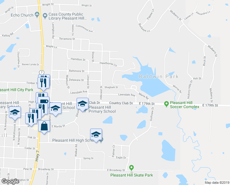 map of restaurants, bars, coffee shops, grocery stores, and more near 1513 Lawndale Avenue in Pleasant Hill