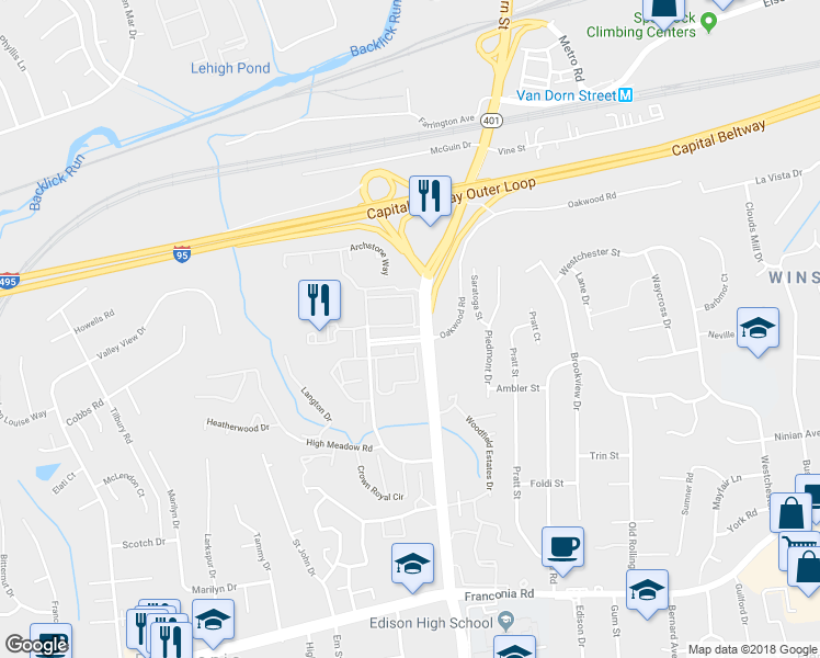 map of restaurants, bars, coffee shops, grocery stores, and more near 5914 Coverdale Way in Alexandria