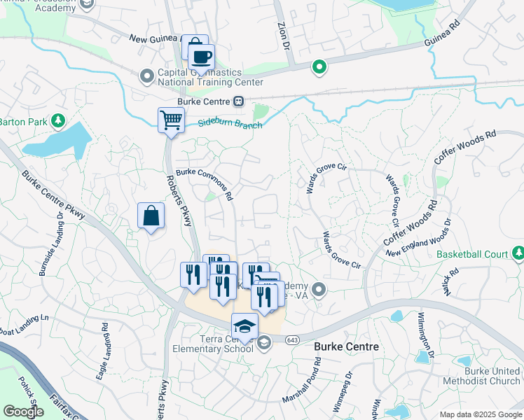 map of restaurants, bars, coffee shops, grocery stores, and more near 12215 Wye Oak Commons Circle in Burke