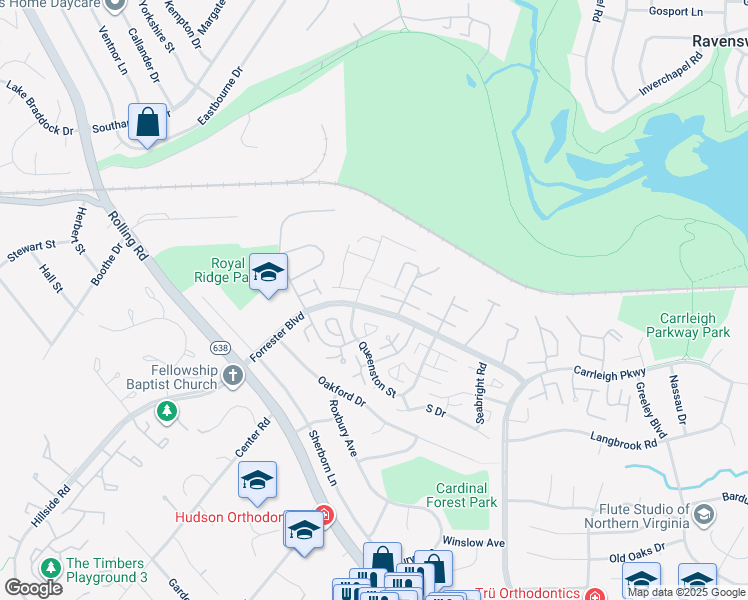 map of restaurants, bars, coffee shops, grocery stores, and more near 8425 Penshurst Drive in Springfield