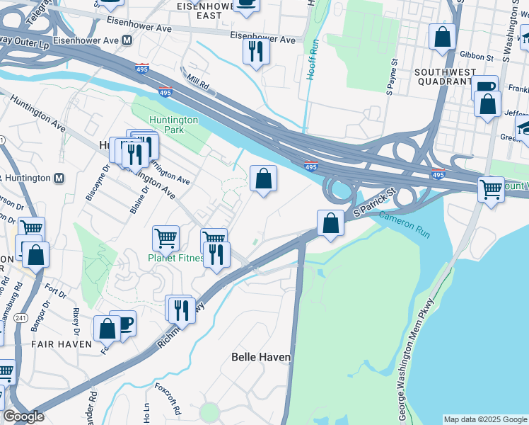 map of restaurants, bars, coffee shops, grocery stores, and more near 5860 Cameron Run Terrace in Alexandria