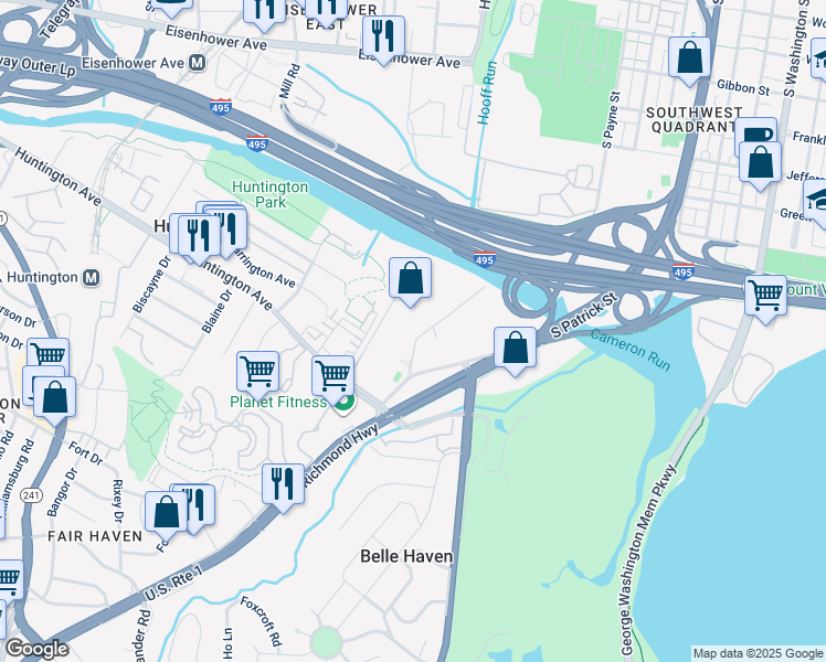 map of restaurants, bars, coffee shops, grocery stores, and more near 5860 Cameron Run Terrace in Alexandria