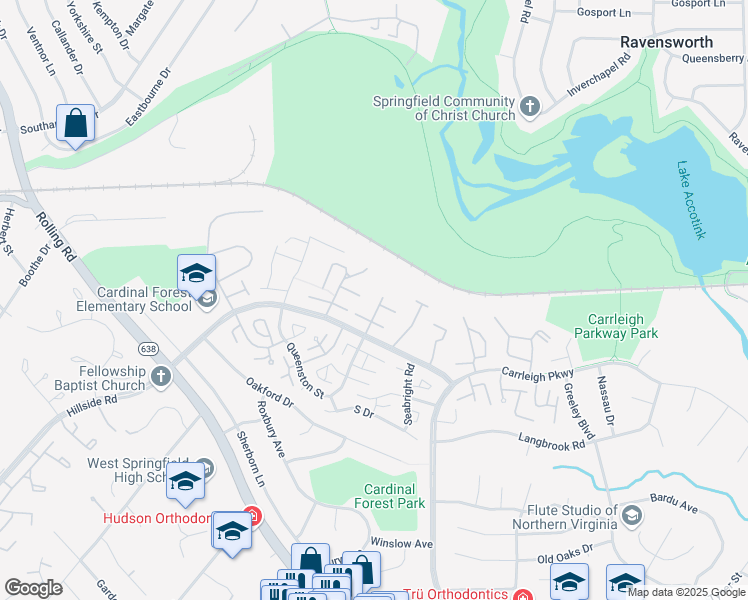 map of restaurants, bars, coffee shops, grocery stores, and more near 5900L Queenston Street in Springfield