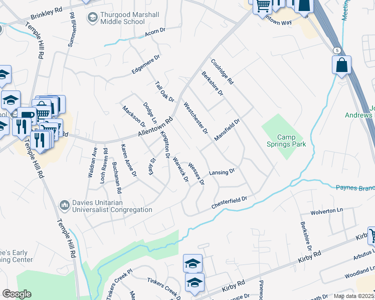 map of restaurants, bars, coffee shops, grocery stores, and more near 7003 Taylor Manor Avenue in Temple Hills