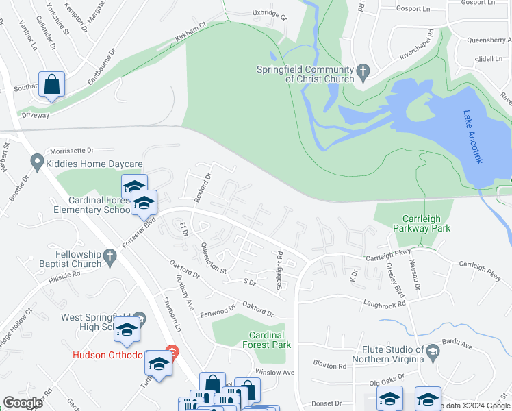 map of restaurants, bars, coffee shops, grocery stores, and more near 5900L Queenston Street in Springfield