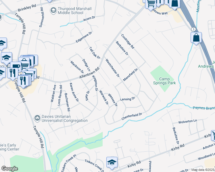 map of restaurants, bars, coffee shops, grocery stores, and more near 7003 Taylor Manor Avenue in Temple Hills