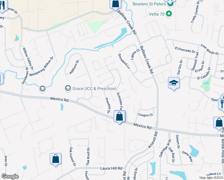 map of restaurants, bars, coffee shops, grocery stores, and more near 556 Prentice Drive in St. Peters
