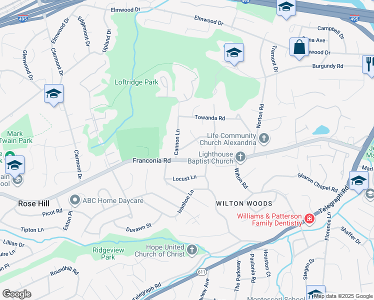 map of restaurants, bars, coffee shops, grocery stores, and more near 3907 Lakota Road in Alexandria