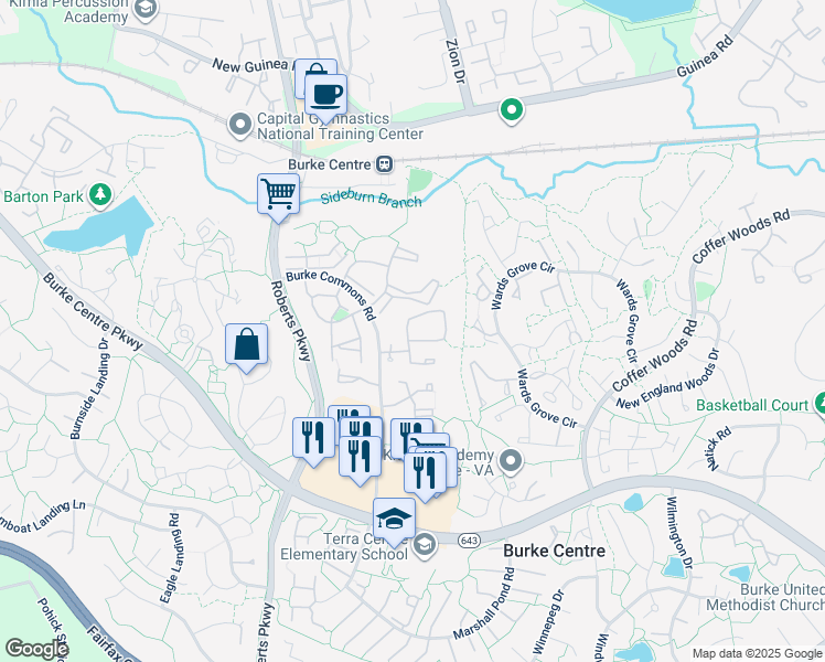 map of restaurants, bars, coffee shops, grocery stores, and more near 12291 Wye Oak Commons Circle in Burke