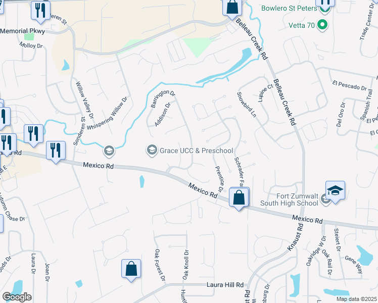 map of restaurants, bars, coffee shops, grocery stores, and more near 27 Barrington Drive in St. Peters