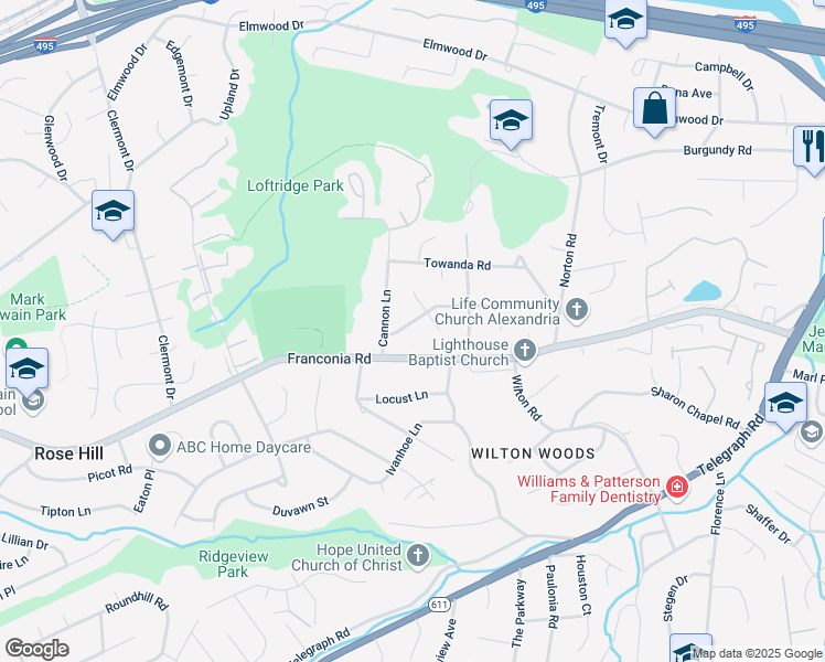 map of restaurants, bars, coffee shops, grocery stores, and more near 3905 Lakota Road in Alexandria