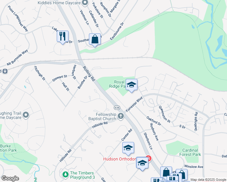 map of restaurants, bars, coffee shops, grocery stores, and more near 5903 Sherborn Lane in West Springfield