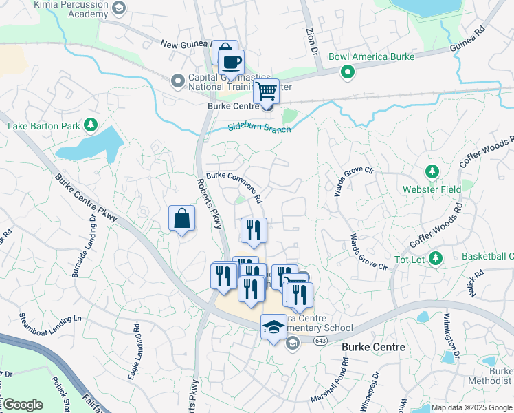 map of restaurants, bars, coffee shops, grocery stores, and more near 5926 Annaberg Place in Burke