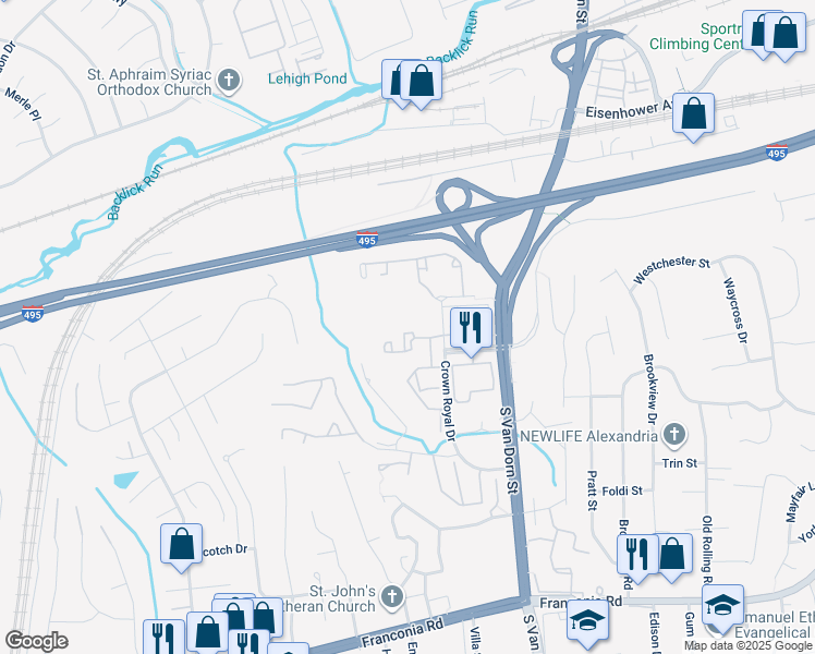 map of restaurants, bars, coffee shops, grocery stores, and more near 5948 Kimberly Anne Way in Alexandria