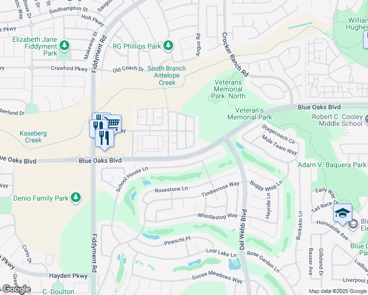 map of restaurants, bars, coffee shops, grocery stores, and more near 1960 Ellesmere Loop in Roseville