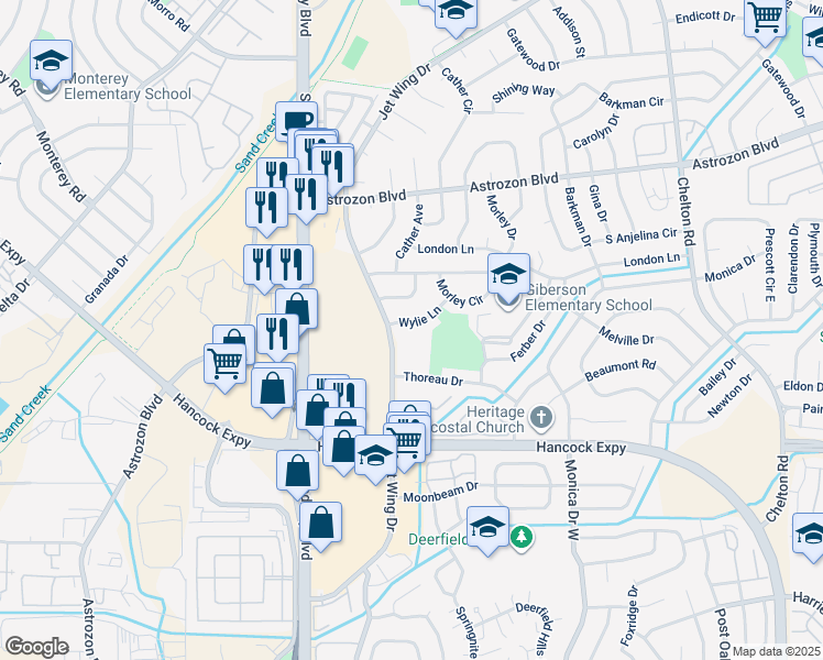 map of restaurants, bars, coffee shops, grocery stores, and more near 3965 Wylie Lane in Colorado Springs