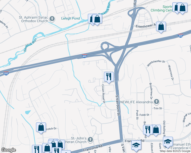 map of restaurants, bars, coffee shops, grocery stores, and more near 5954 Kimberly Anne Way in Alexandria