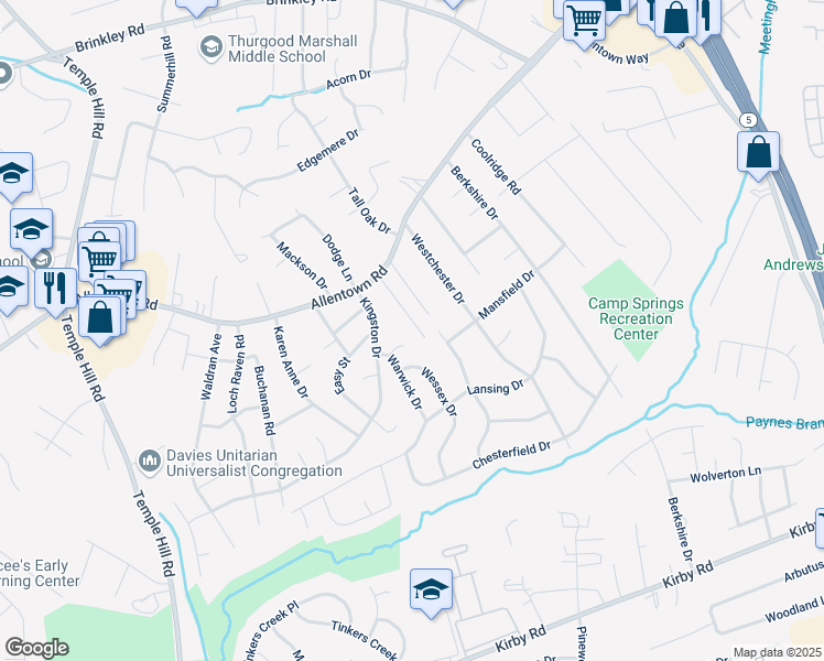 map of restaurants, bars, coffee shops, grocery stores, and more near 7001 Taylor Manor Avenue in Temple Hills