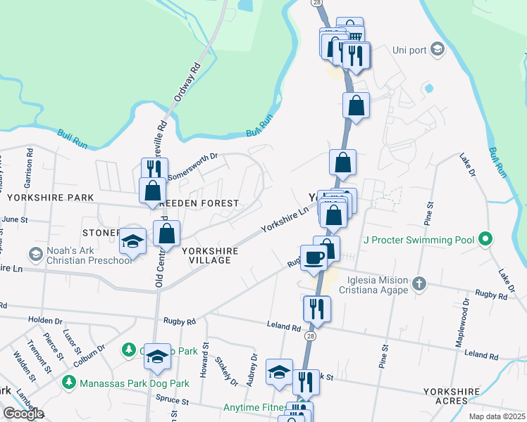 map of restaurants, bars, coffee shops, grocery stores, and more near 8623 Centerton Lane in Manassas