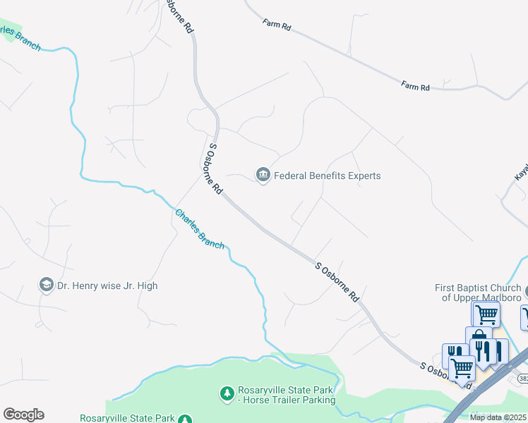 map of restaurants, bars, coffee shops, grocery stores, and more near 7000 South Osborne Road in Upper Marlboro