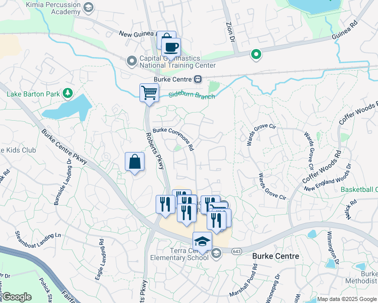 map of restaurants, bars, coffee shops, grocery stores, and more near 5926 Annaberg Place in Burke
