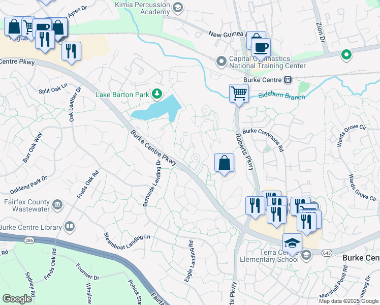 map of restaurants, bars, coffee shops, grocery stores, and more near 5924 Cove Landing Road in Burke