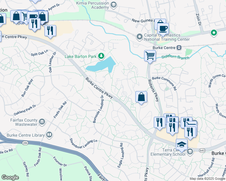 map of restaurants, bars, coffee shops, grocery stores, and more near 5918 Cove Landing Road in Burke