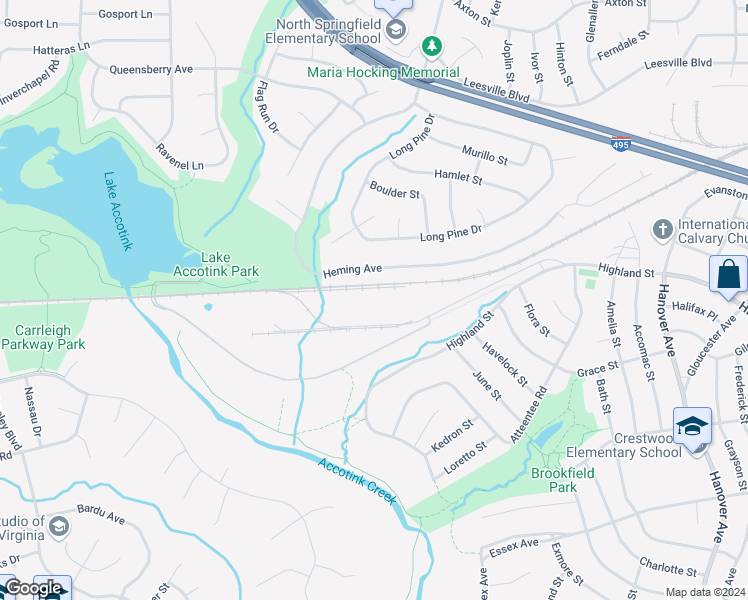 map of restaurants, bars, coffee shops, grocery stores, and more near 7701 Southern Drive in Springfield
