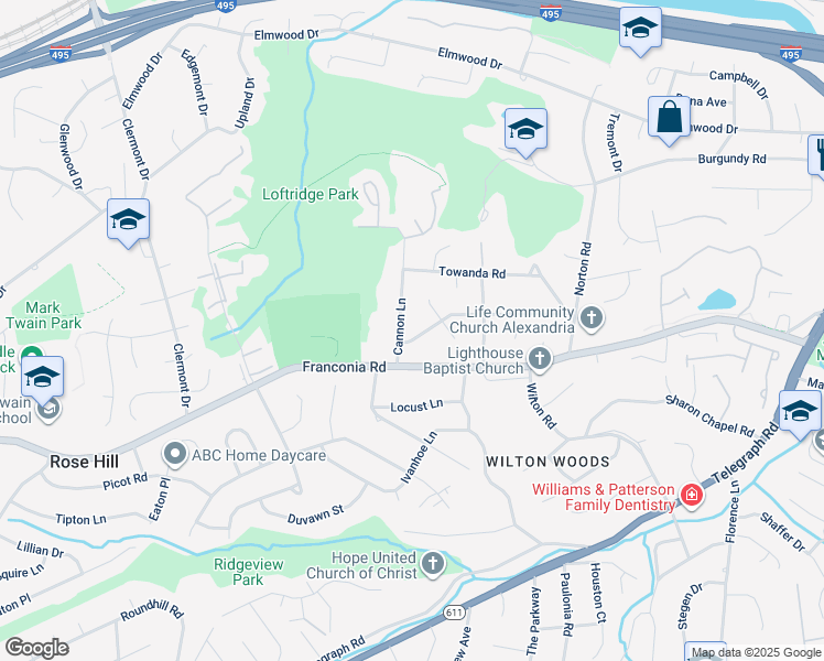 map of restaurants, bars, coffee shops, grocery stores, and more near 3906 Lakota Road in Alexandria