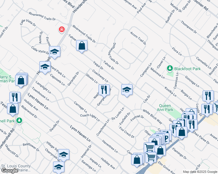 map of restaurants, bars, coffee shops, grocery stores, and more near 7494 Naples Drive in Hazelwood