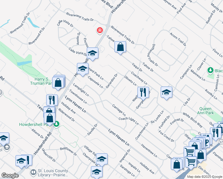 map of restaurants, bars, coffee shops, grocery stores, and more near 1783 Gerard Park Lane in Hazelwood