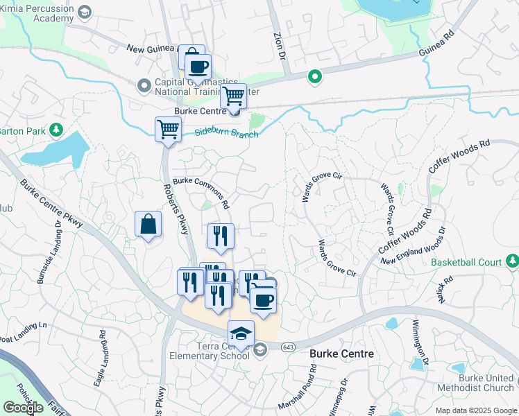 map of restaurants, bars, coffee shops, grocery stores, and more near 12259 Wye Oak Commons Circle in Burke