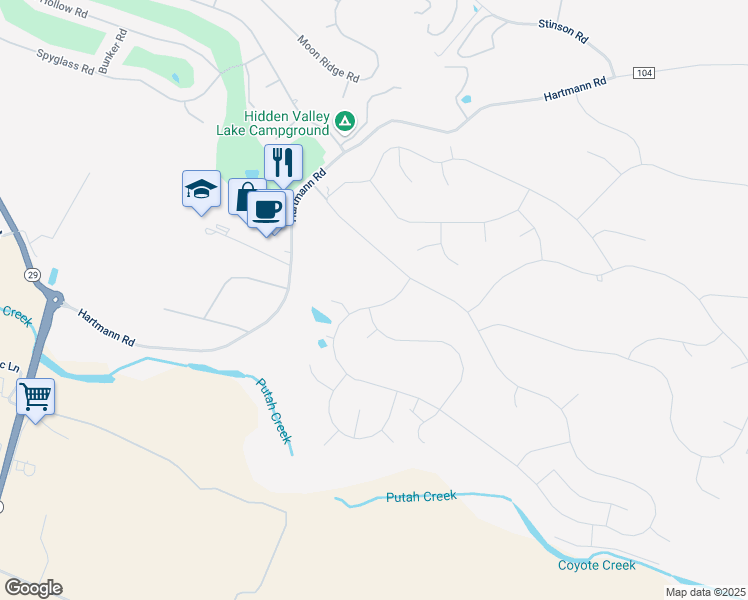 map of restaurants, bars, coffee shops, grocery stores, and more near 19275 Mountain Meadow South in Hidden Valley Lake