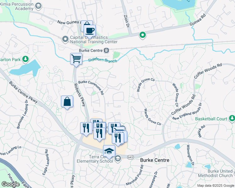 map of restaurants, bars, coffee shops, grocery stores, and more near 12259 Wye Oak Commons Circle in Burke