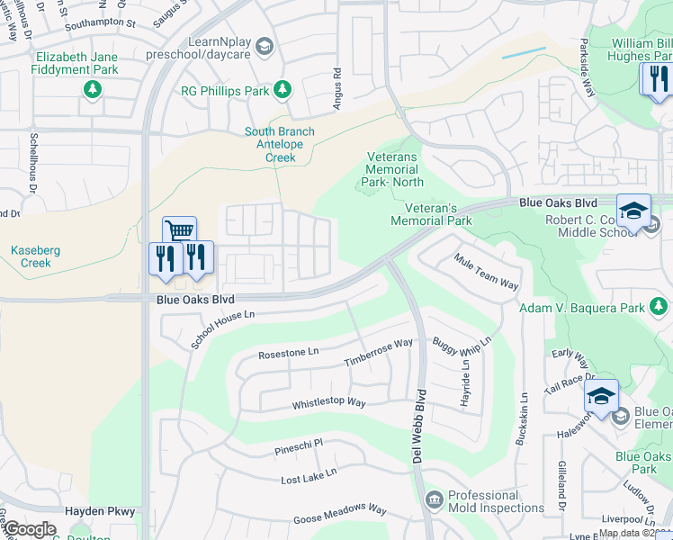 map of restaurants, bars, coffee shops, grocery stores, and more near 1985 Ellesmere Loop in Roseville
