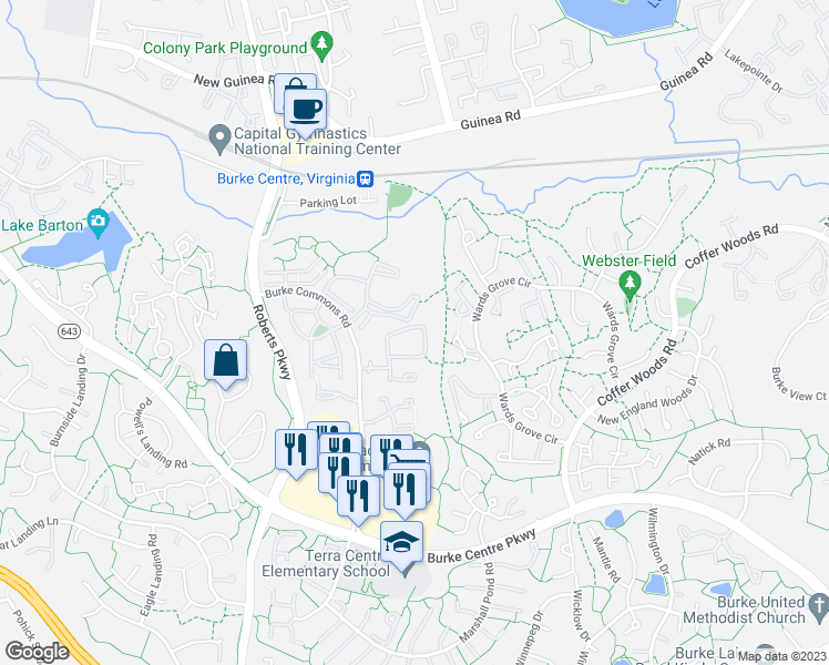 map of restaurants, bars, coffee shops, grocery stores, and more near 12243 Wye Oak Commons Cir in Burke