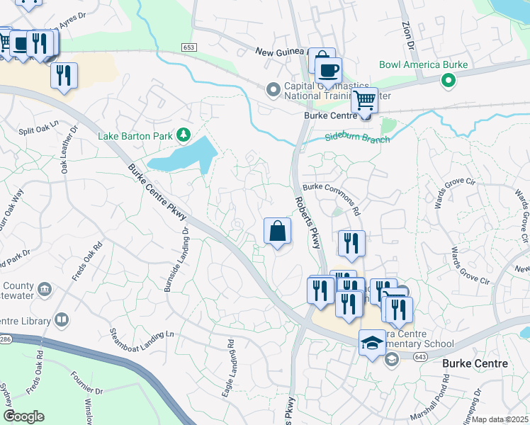 map of restaurants, bars, coffee shops, grocery stores, and more near 5831 Cove Landing Road in Burke