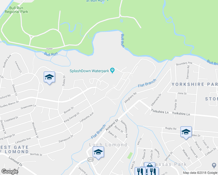 map of restaurants, bars, coffee shops, grocery stores, and more near 7824 Gateshead Lane in Manassas