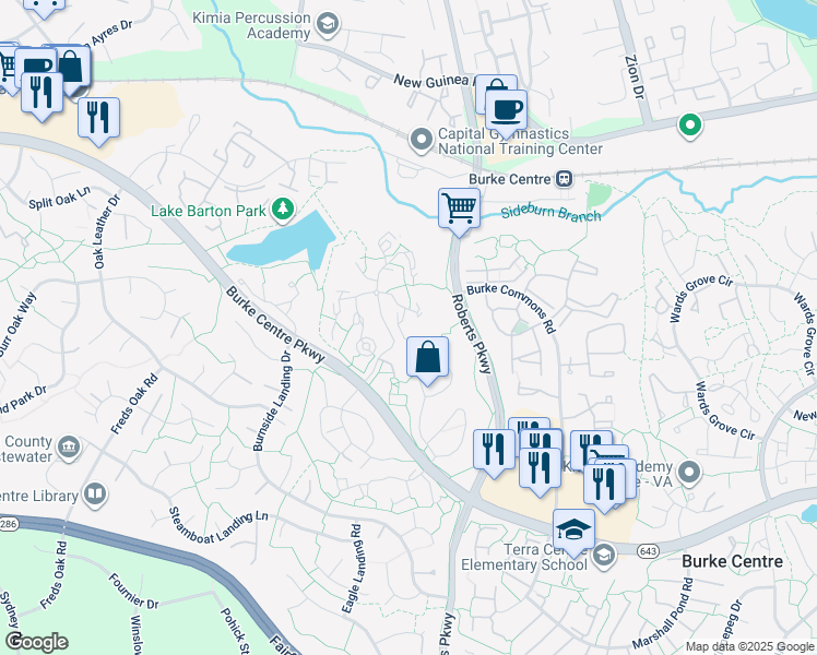 map of restaurants, bars, coffee shops, grocery stores, and more near 5831 Cove Landing Road in Burke