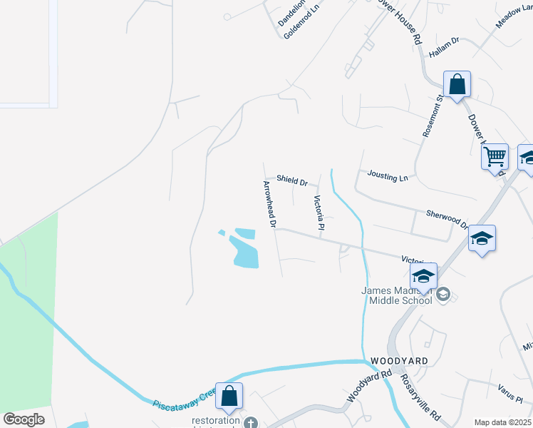 map of restaurants, bars, coffee shops, grocery stores, and more near 7111 Arrowhead Drive in Upper Marlboro