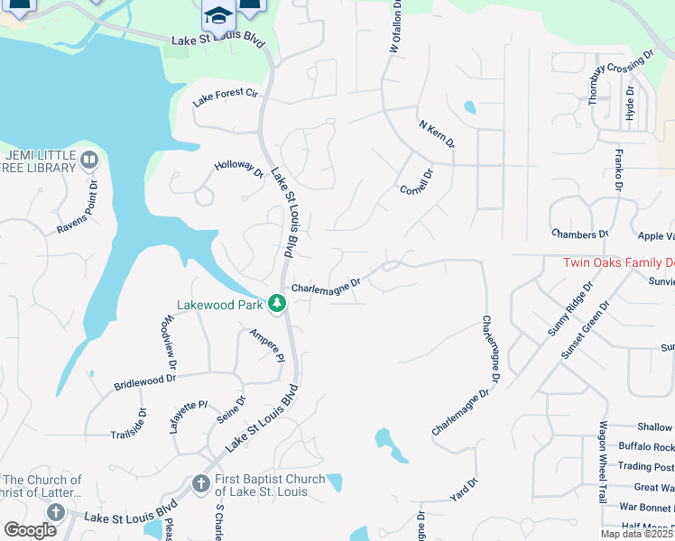 map of restaurants, bars, coffee shops, grocery stores, and more near 709 Fernwood Terrace in Lake Saint Louis