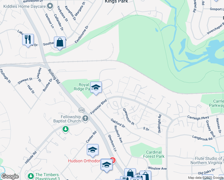 map of restaurants, bars, coffee shops, grocery stores, and more near 8513 Milford Court in Springfield